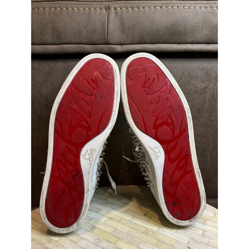 Christian Louboutin "Lou Pik Pik" White Leather High-Top Sneakers - Picture 6 of 7
